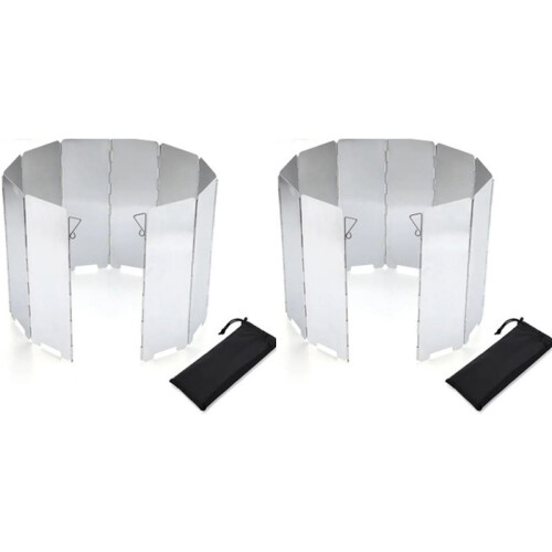 2X Foldable Aluminium Windshield 10 Plates Camping Stove Windshield Portable Stove Windshield Warmer with Storage Bag