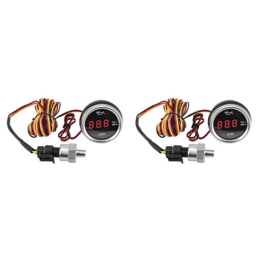 2X 0-1.0MPa 2 Inch 52mm Oliedrukmeter met Sensor 1/8NPT  LED Digitale Oliedrukmeter Knipperend voor Auto Jacht 1