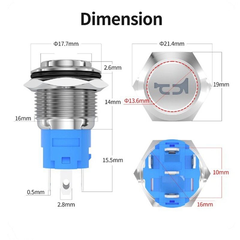 3pcs 16MM Horn Marine Horn Button 12V Waterproof Metal Air Horn Push ...