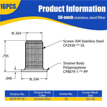 64pcs 8079-PP-50 Sprayer Nozzles Strainer for Teejet Sprayer Nozzles,Stainless Steel 50 Mesh Screen