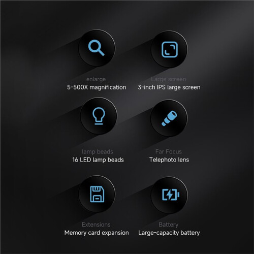 3 Set Handheld Digital Magnifier Microscope 500X  1200mah Electronic Magnifying Glass with 3 Inch IPS Screen Black 2