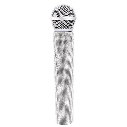 3X Sparkly Rhinestone Simulation Microphone Props Fake Microphone for Home Bar Ornaments Singing Practice Silver 1