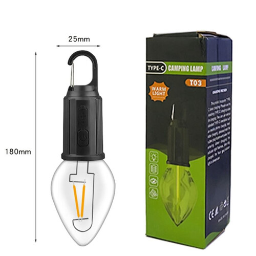 2X Outdoor LED String Light with Hook 400MAh Type-C USB Bulb 3 Modes Waterproof Camping Lantern Hanging Tent Light-T03 2
