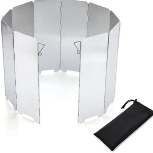 2X Foldable Aluminium Windshield 10 Plates Camping Stove Windshield Portable Stove Windshield Warmer with Storage Bag 1