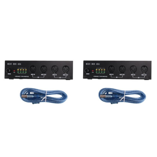 2X MIDI Box Musical Instruments USB MIDI Interface Merge Thru Box 64 MIDI Channels