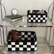 2X Black and White Checkered Storage Basket Desktop Cosmetics Storage Organizer Snack and Toy Storage Basket Home Decor