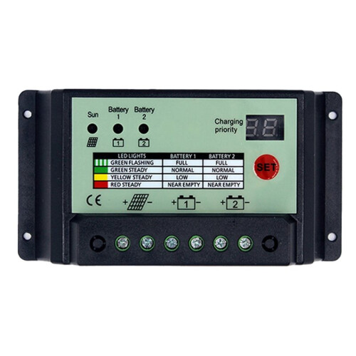 2X Dual Battery Solar Charge Controller PWM 12V 24V System Batterier Power Panel Regulator Charger(20A) 1