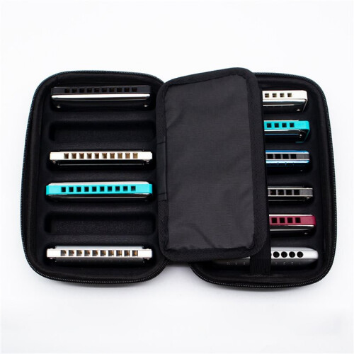 2X 10 Holes Harmonica Case, Zippered Pouch for Harmonica Harmonicas Storage Case Can Hold 12 Harmonicas 2