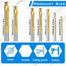14PCS Titanium Coated HSS Twist Drill Bits, 3-10mm Serrated Side Cutting Drill Bit,Hex Shank Serrated Cutting Drill Bits