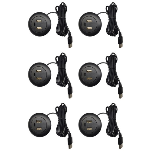 6X Hub USB Intégré pour Bureau, Chargeur USB Type-C, Répartiteur 3 en 1