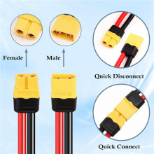 4PCS XT60 Extension Cable 12AWG 1FT XT60 to XT60 Cable with Male to Female Connector for Solar Panel RC Battery