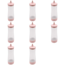8X Knijpfles Keuken Accessoires Juskom Plastic Saus Azijn Olie Ketchup Jus Cruet Kruiderijdispenser Roze + Transparant