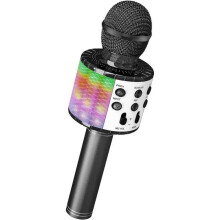 Wireless karaoke microphone, children's karaoke microphone with dancing LED light, Bluetooth microphone for kids, black