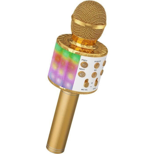 Wireless karaoke microphone, children's karaoke microphone with dancing LED light, Bluetooth microphone for kids, gold