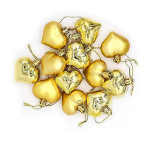 Lot de 12 boules de Noël à suspendre au sapin : pendentifs en forme de cœur et d'étoile, dorés et rouges. Décorations pour les fêtes d