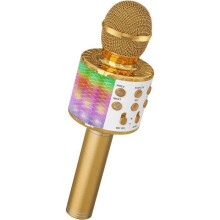Wireless karaoke microphone, children's karaoke microphone with dancing LED light, Bluetooth microphone for kids, gold