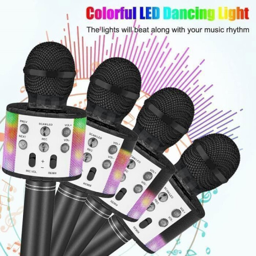 Draadloze karaokemicrofoon, kinderkaraokemicrofoon met dansend ledlicht, Bluetooth-microfoon voor kinderen, zwart 2