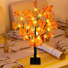 24 Zoll (ca. 61 cm) großer, beleuchteter Ahornbaum im Herbst-Design, 48 LED-Lichter, dekorativer Tischbaum für Thanksgiving, batteriebe