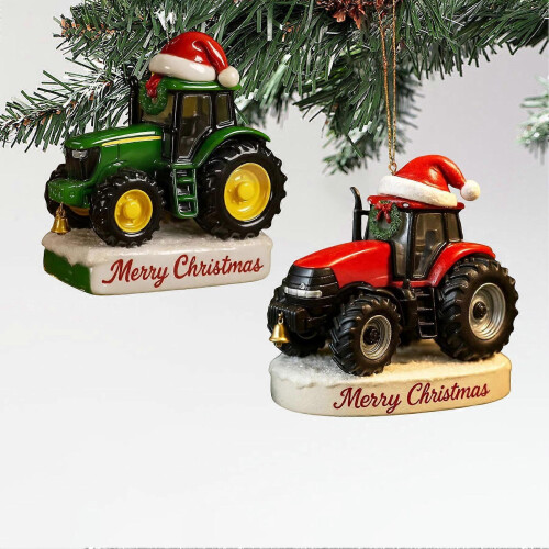 Weihnachtsschmuck Traktor mit Weihnachtsmütze 2