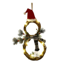 Lighted Christmas Wreath Decoration, Wreath With Hat And Snowman Shape For Home Garden Wall Decor