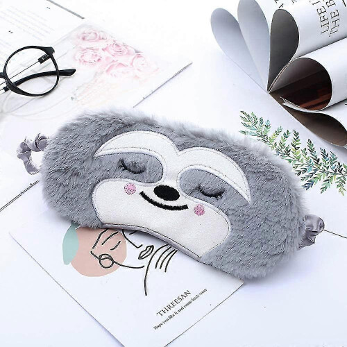 2 Pieces  Gift Funny Blindfold Fluffy Soft Silk Plush Sloth Sleep Eye 2