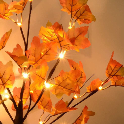 24 Inch Fall Lighted Maple Tree Bundle, 48 LED Lights, Decorative Tabletop Tree for Thanksgiving, DIY Battery Operated Artificial Tree 1