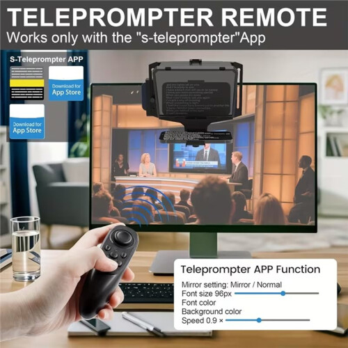 7.5 Inch Portable Teleprompter, Handheld/Desktop/Monitor Mode, Supports Remote Control for Smartphone Tablets Camera 2