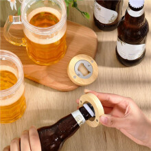 72 Counts Magnetic Bottle Opener 2.5In DIY Bamboo Round Shape Beer Openers Wooden Fridge Magnet Refrigerator Sticker