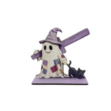 (Purple) Halloween Ghost Wooden Tissue Box With Wicker Basket Bow For Home Use Festive