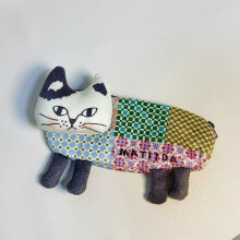 (Gray) Embroidered Cat Kusuguru Stationery Pouch With Polyester Material For School And Office