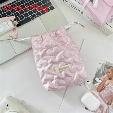 (Heart Pink) Girls Soft Pu Drawstring Bag For Indoor Use With Multipurpose Storage For Toys And Makeup