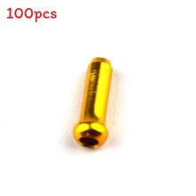 (Gold)100 Pcs Aluminum Mountain Bicycles Brake Cable Tip Bike Cable Gears Wire Cap End