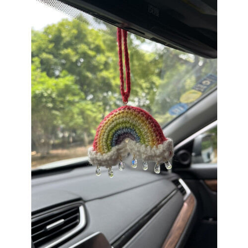 Crochet Rainbow Car Mirror Hanging 1