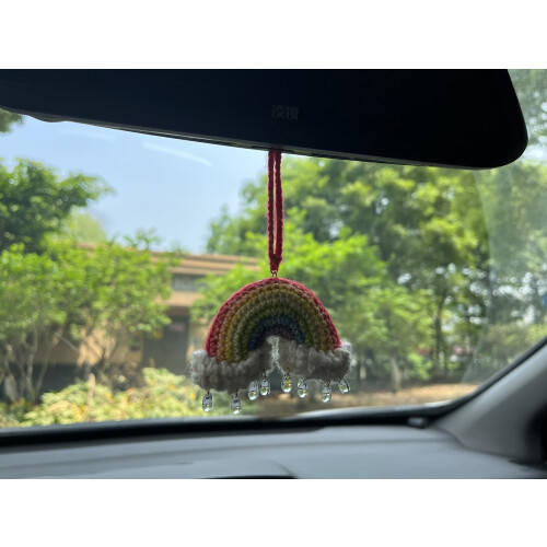 Crochet Rainbow Car Mirror Hanging 2