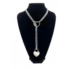 (Heart Lock) Vintage Heart Punk Shaped Metal Chain Necklace For Couples With Unique Style Design And
