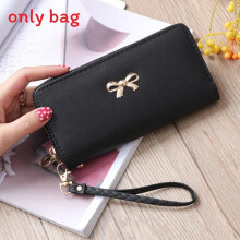 (Black) Around Zipper Lady Women Clutch Leather Long Wallet Card Case Holder Purse