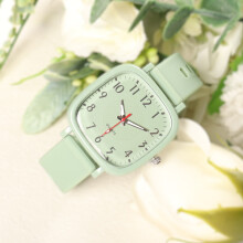 (Green) Fashionable Square Dial Teen Watch Quartz Movement 30m Water Resistance Casual And Style