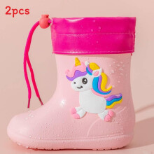 (Pink Cotton,180mm)Kids Rain Shoes Eva Waterproof Nonslip With Unicorn And Dinosaur Print Design