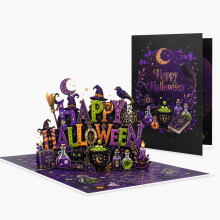 (Magic Potion)Pumpkin Skull Greeting Card With Vintage Style For Halloween Party Invitations Celebrations And