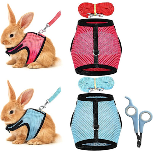 Adjustable Rabbit Harness – 2-Piece Soft Vest with Elastic Leash for Small Animals