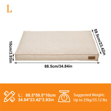 Lit de chien rectangulaire, Coussin confortable avec housse en lin, Base en mousse et doublure imperméable, Khaki, Taille L