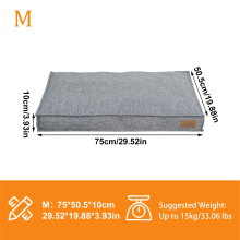 Lit pour chien, Coussin rectangulaire Gris, Tissu lin avec base antidérapante et doublure imperméable