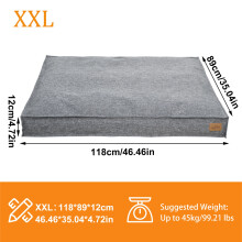 Lit pour chien rectangulaire, Coussin confortable en tissu lin, Gris, Taille 2XL