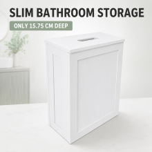 Slimline Wooden Bathroom Storage Unit, Toilet Roll Paper Cabinet, Compact Wooden Shaker Bathroom Box, Multi-Purpose Cleaning Tidy Box