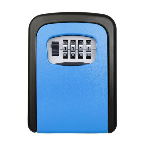 (Blue)Wall Mounted Key Safe Box Construction Site Home No Drill Storage Door Peephole