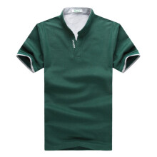 (Green,3XL)Casual Cotton Short Sleeve T Shirt For Men With V Neck Slim Fit For Wear Summer