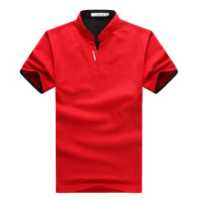 (Red,M)Casual Cotton Short Sleeve T Shirt For Men With V Neck Slim Fit For Wear Summer