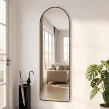 160cm Arched Full Length Mirror - Black Aluminium Floor Mirror, Freestanding/Wall Mount