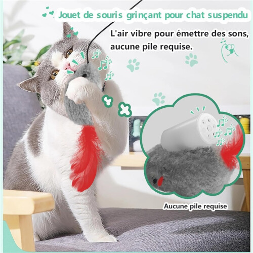 Hanging Mouse Cat Toys 2-Pack – Feather-Tail Interactive Toys with Elastic String 1