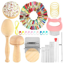 Premium Knit Patch Mending Kit - 14-Hook Darning Looms with Darning Mushroom & Darning Egg, 100 Colors Embroidery Floss